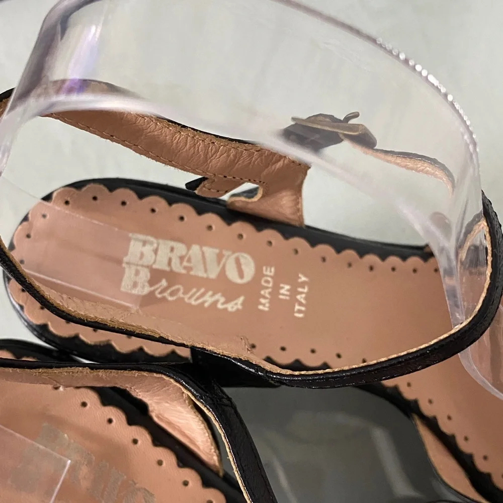 Bravo Brown’s Made in Italy 🇮🇹 Elegant Leather Women's Sandals Wedge! Size 8 - Picture 5 of 9